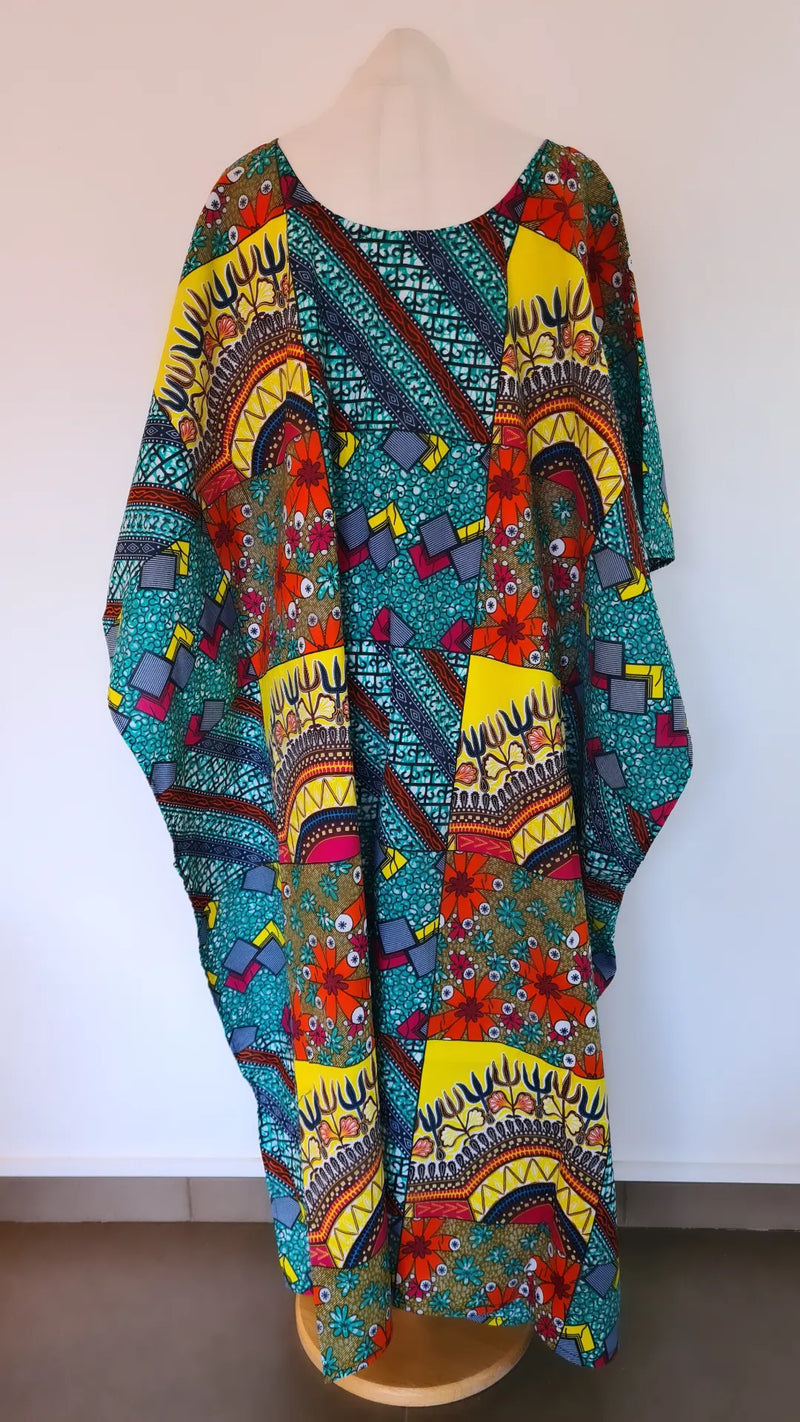 Boubou africain femme - boubou wax  -  robe africaine multicolore patchwork