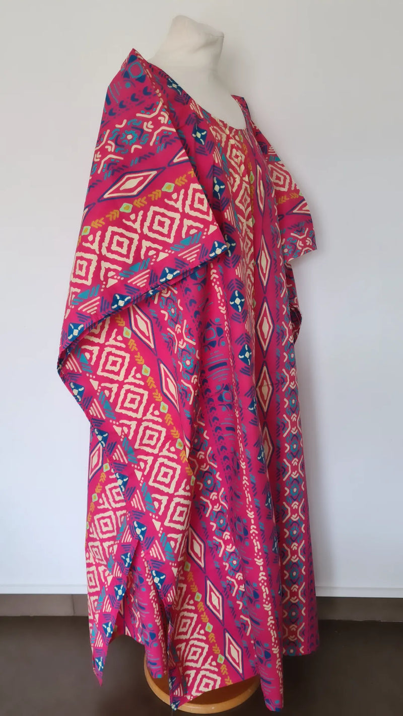 Boubou africain femme rose- boubou wax  -  robe africaine longue