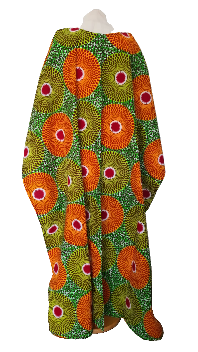 Boubou africain pagne africain femme - boubou wax  -  robe africaine longue orange et verte multicolore motif pagne africain